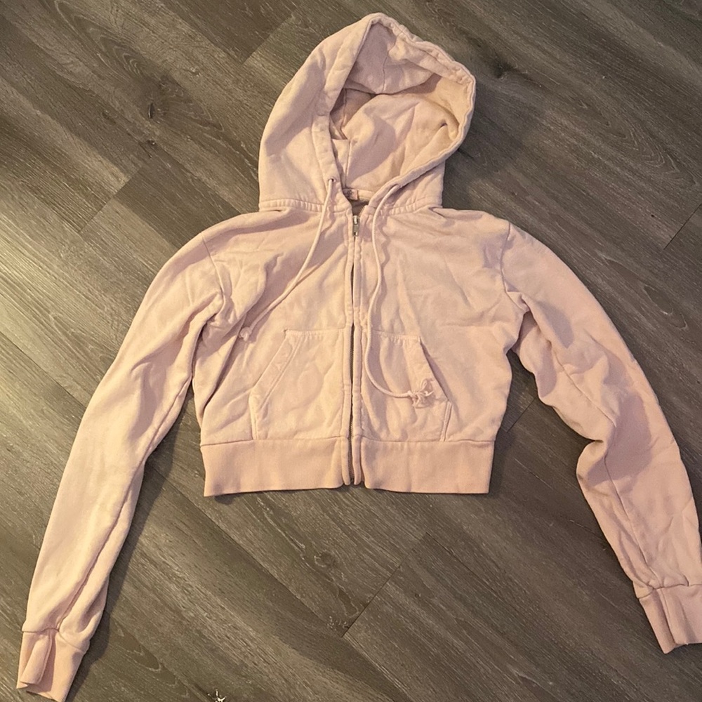 Light Pink cropped zip up jacket from brandy Melville